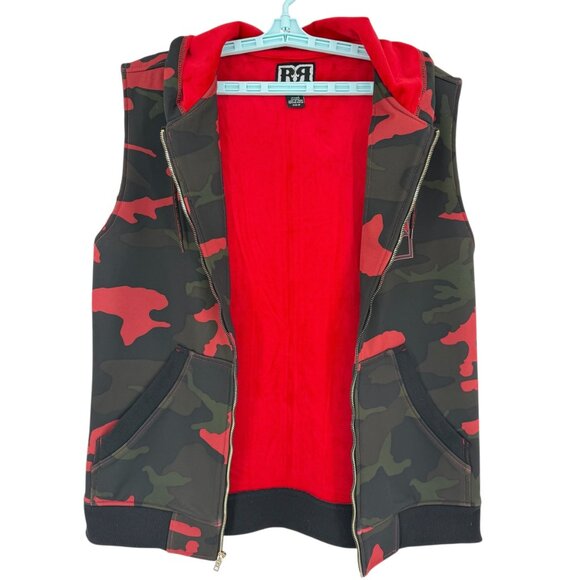NEW WITH DEFECT Rock Revival Men Black/Red/Green Camouflage Hoodie Vest Jacket M - Picture 3 of 13